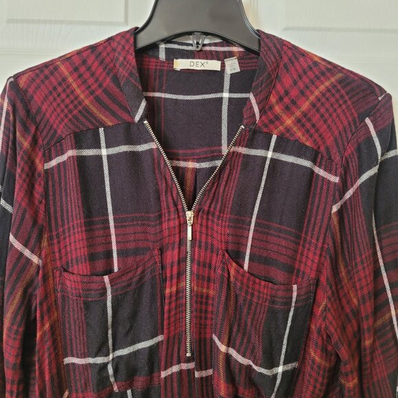 Dex Long Sleeve Cinched-Waist Zippered Dress ~ Black and Red Checkered ~ Sz L ~ - Picture 3 of 4